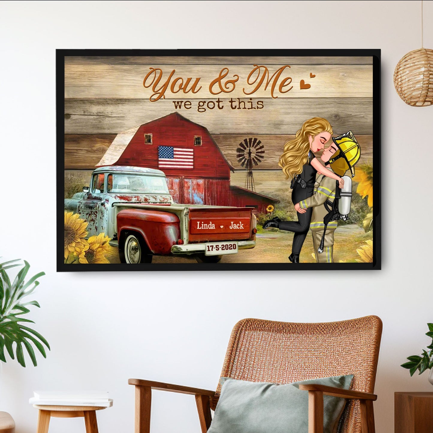 You & Me Rustic Vintage Truck Themed Couple Poster, Romantic Gift for Anniversaries