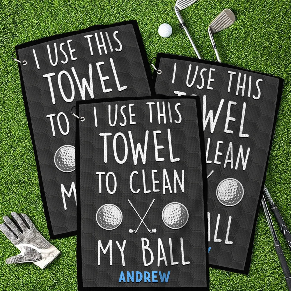 Personalized Waffle Weave Golf Towel Funny 'I Use This Towel To Clean My Ball' Unique Gift for Golfers