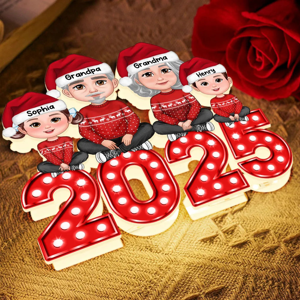 Christmas Grandparents & Grandkids Acrylic Light Box with Marquee Numbers, soft warm glow, unique gift for Grandma & Grandpa