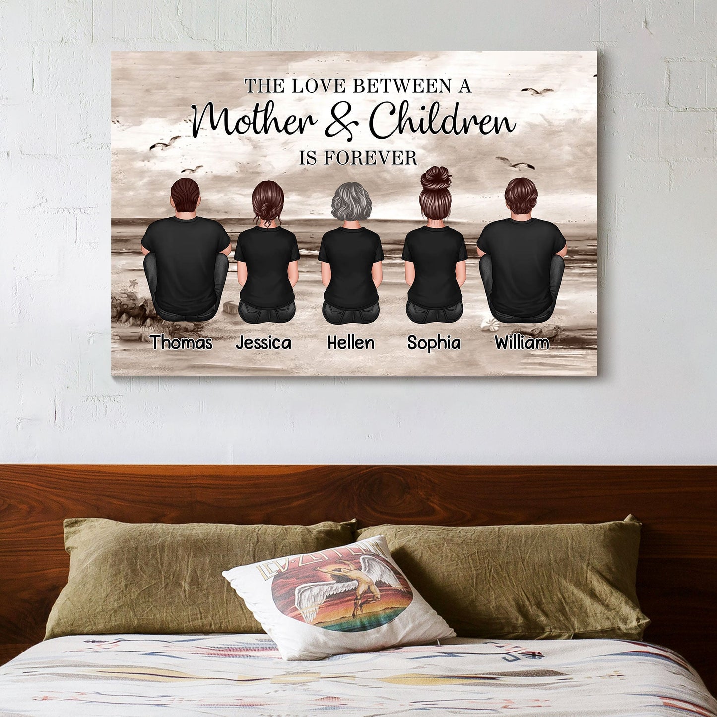 Mother & Daughters Beach Back View – Personalized Poster, Sentimental Decor for Valentine's Day or Mother's Day