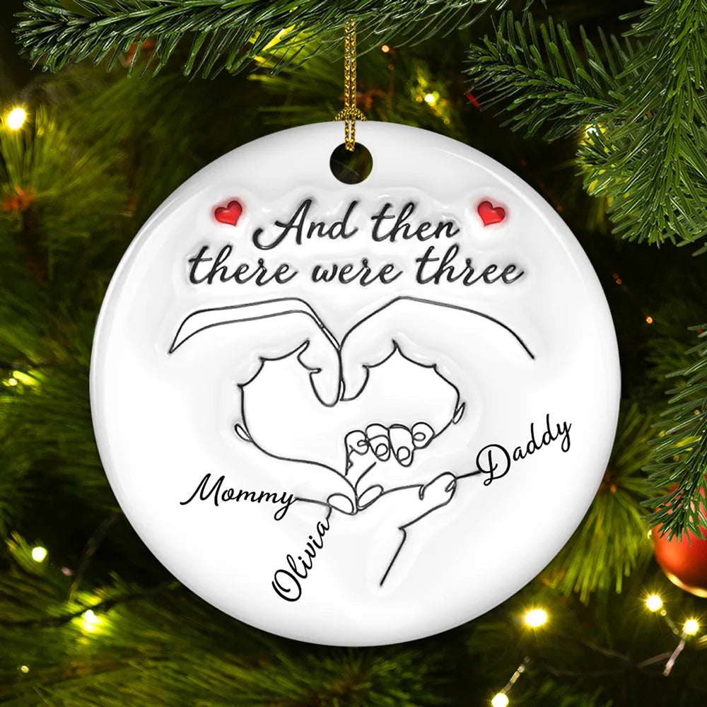 Personalized Ceramic Ornament for Parents – Hand Heart Family Sketch, Christmas Tree Decoration, Sentimental Unique Gift