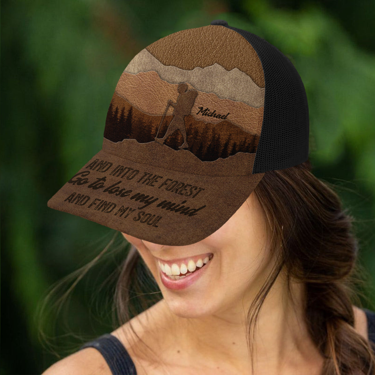 And Into The Forest I Go - Personalized Hiking Trucker Hat