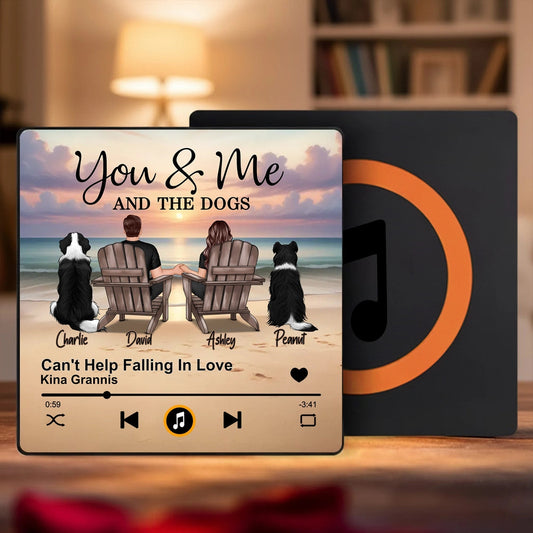 Personalized Acrylic Music Magnet Sunset Beach Couple With Dogs Fridge Decor Unique Gift for Couples & Dog Lovers