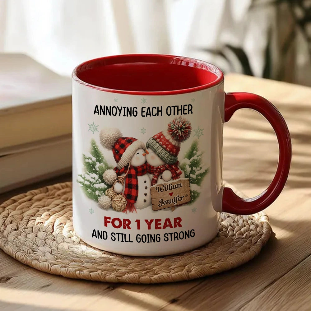 Personalized White Ceramic Mug with Cute Snowman Couple, Funny Anniversary Coffee Cup, Cozy Winter Keepsake, Unique Romantic Gift for Couples