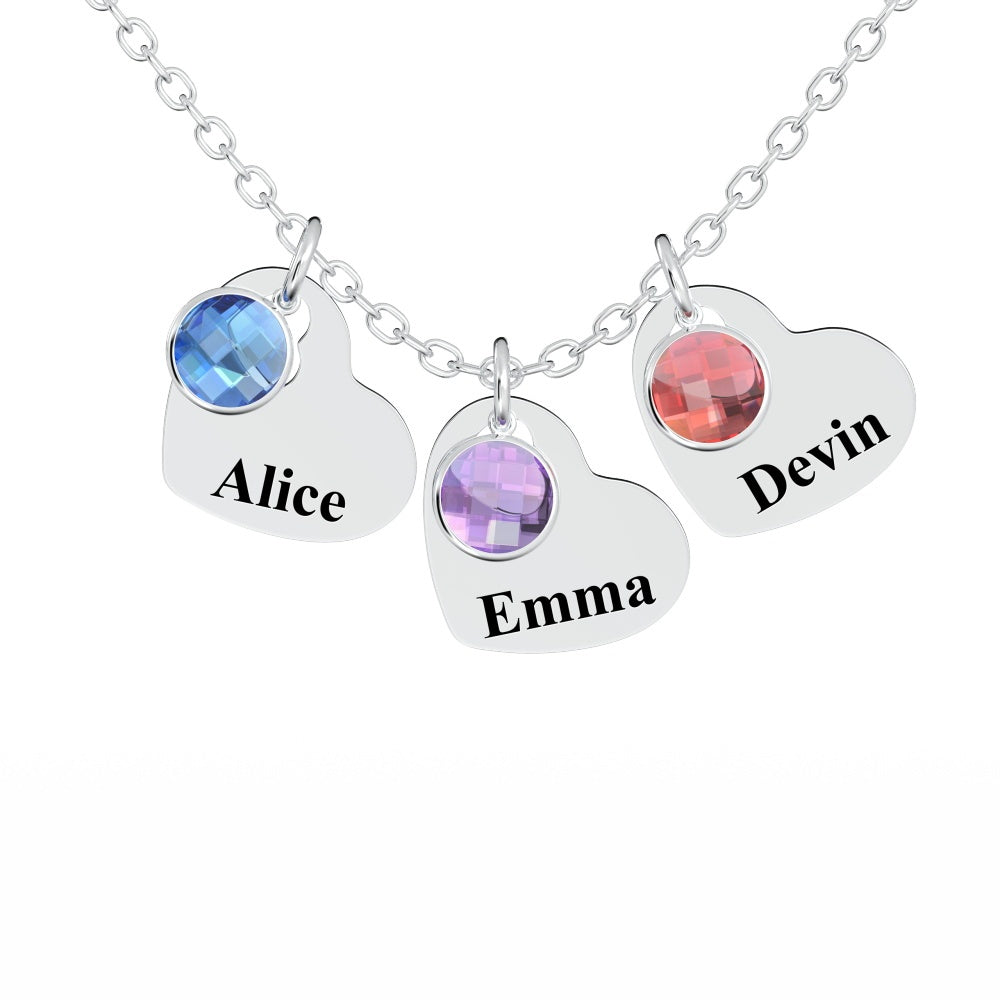 All Members - Personalized Family Heart Pendant Necklace with Birthstones
