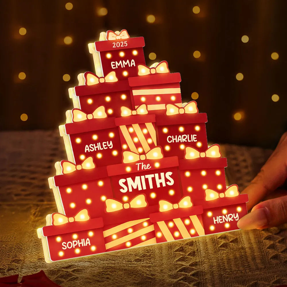 Christmas Acrylic Light Box with Marquee Gift-Box Tree, Warm Glow, Personalized, Unique Gift for Family & Friends