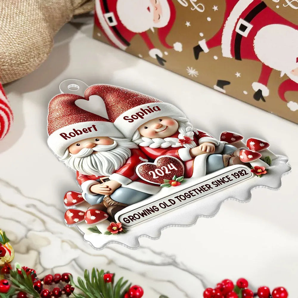 Santa Couple Acrylic Ornament with Heart - Festive Christmas Tree Decor, romantic keepsake, a unique creative gift for couples