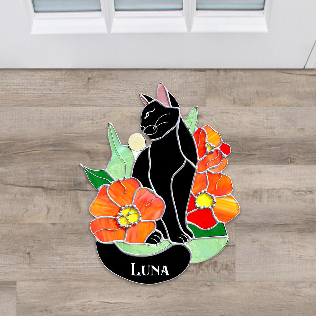 Black Cat - Personalized Black Cat Shaped Doormat