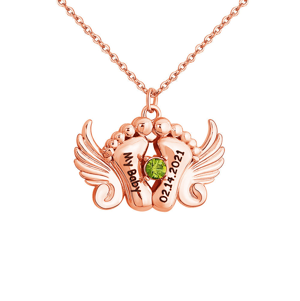 My Baby - Personalized Memorial Angel Feet Locket Birthstone Necklace