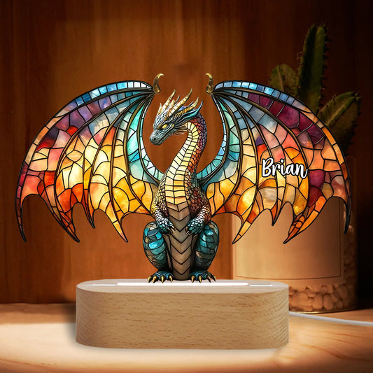 Colorful Dragon - Personalized Dragon Shaped Plaque Light Base