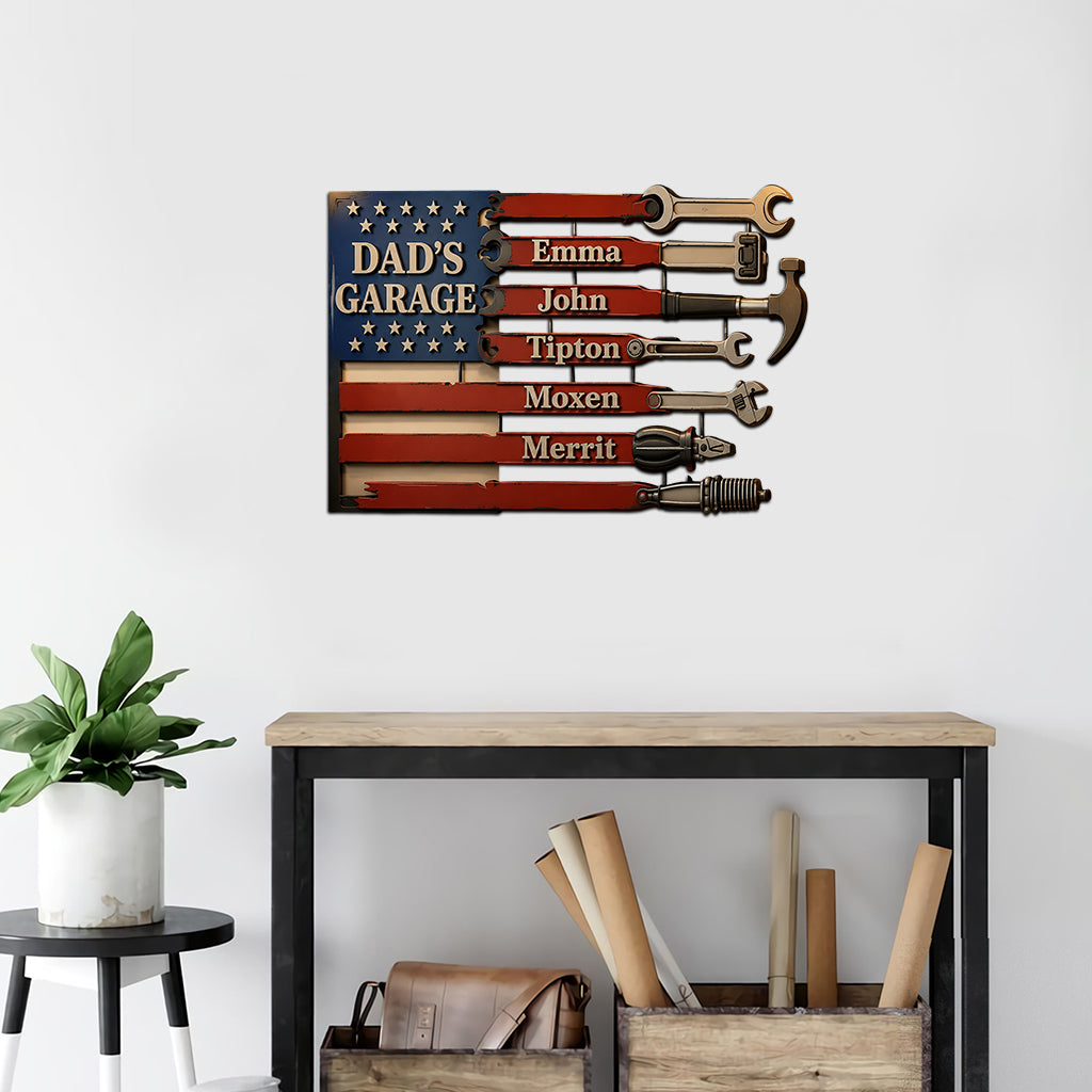 Dad's Garage Flag Wall Art - Personalized Father Cut Metal Sign