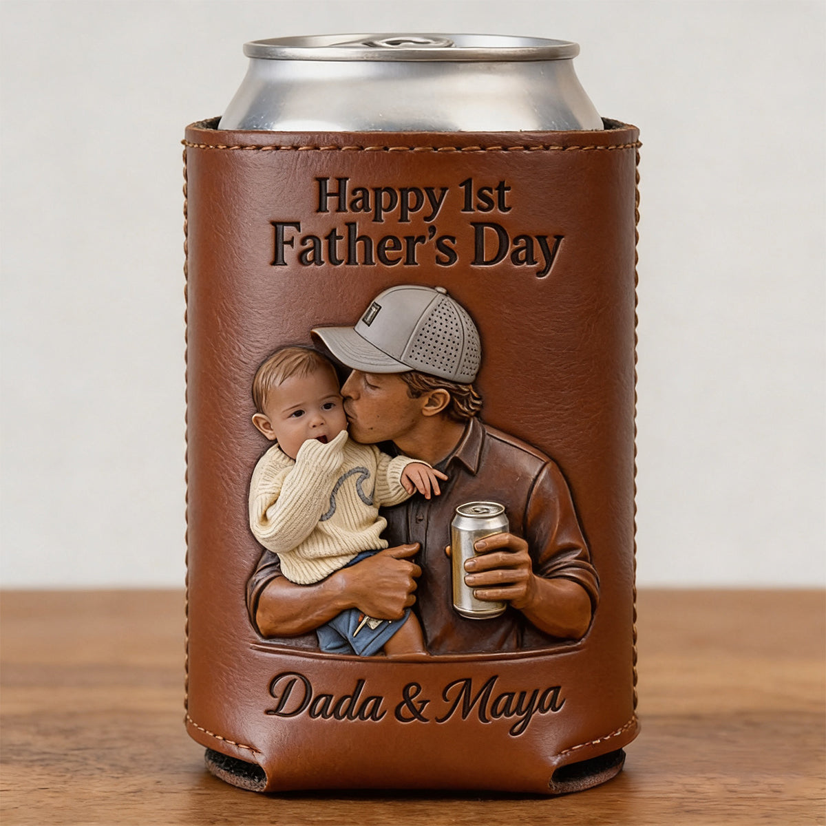 Cool Gift For Dad, Father's Day Gift - Personalized Father Leather Can Cooler