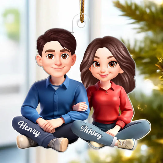 Personalized Couple Acrylic Ornament, Cute Cartoon Sitting Together, Unique Gift for Him or Her