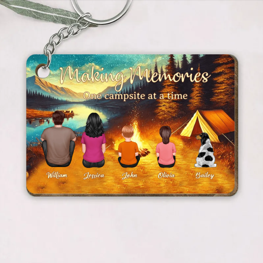 Making Memories Around the Campfire - Personalized Keychain, Poster or Canvas, Plaque, Wallet Card, Carhanger - Unique Family Camping Gift