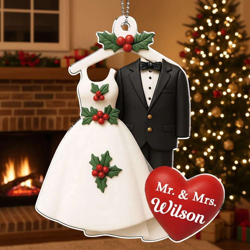 Acrylic Ornament with Wedding Dress & Suit Design, Romantic Holiday Décor and Perfect Gift for Newlyweds