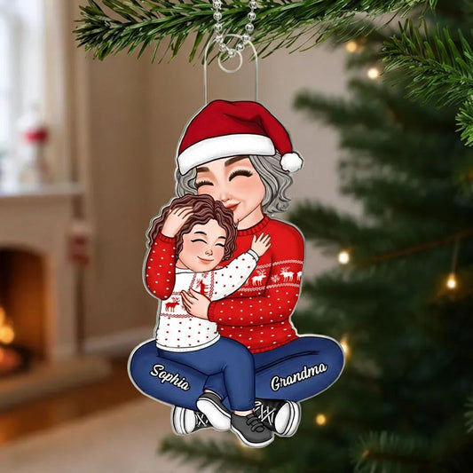Acrylic Ornament – Cozy Grandma and Grandchild Embrace, Perfect Christmas Gift of Love and Family