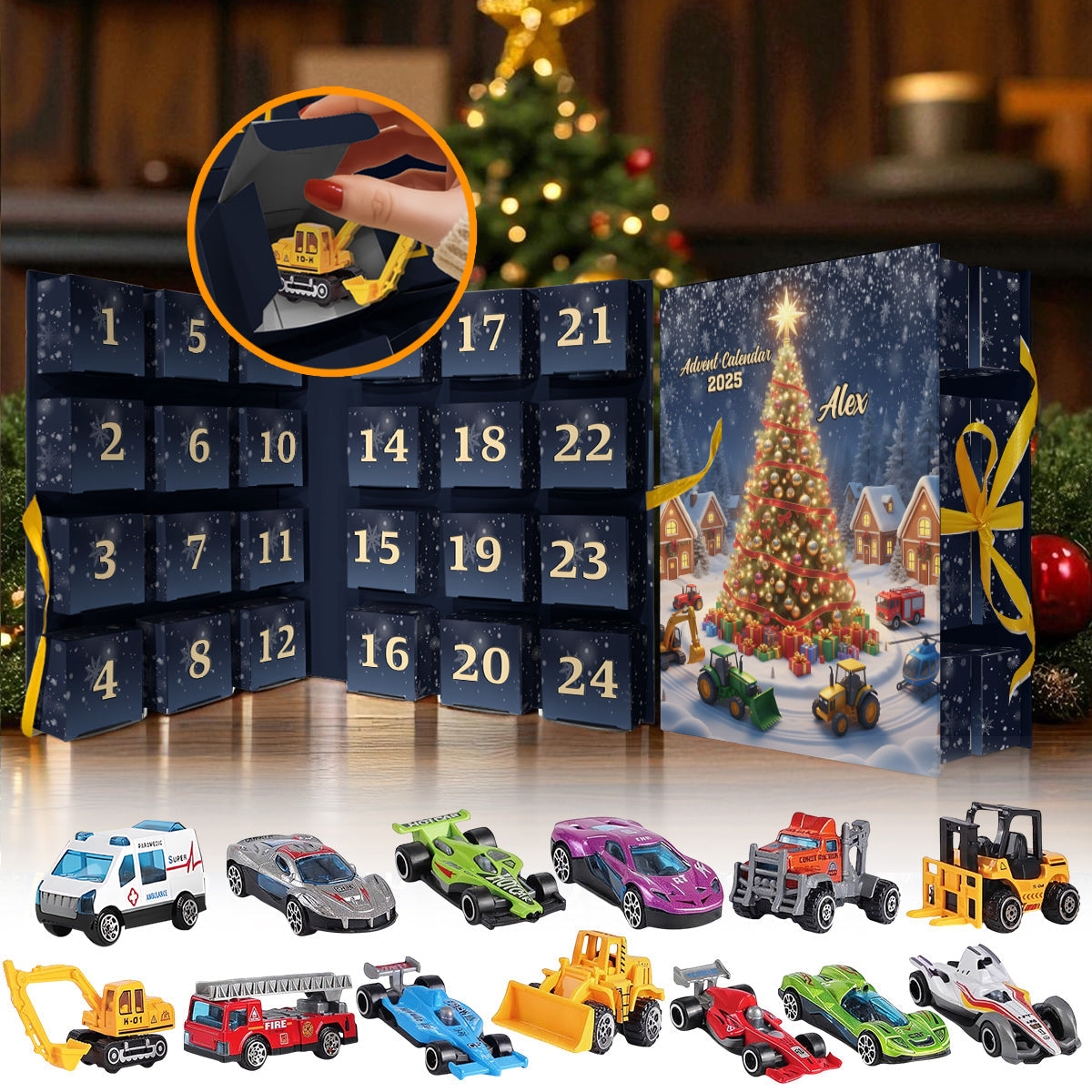 Christmas Vehicle - Personalized Kid Folded Advent Calendar With Ornaments