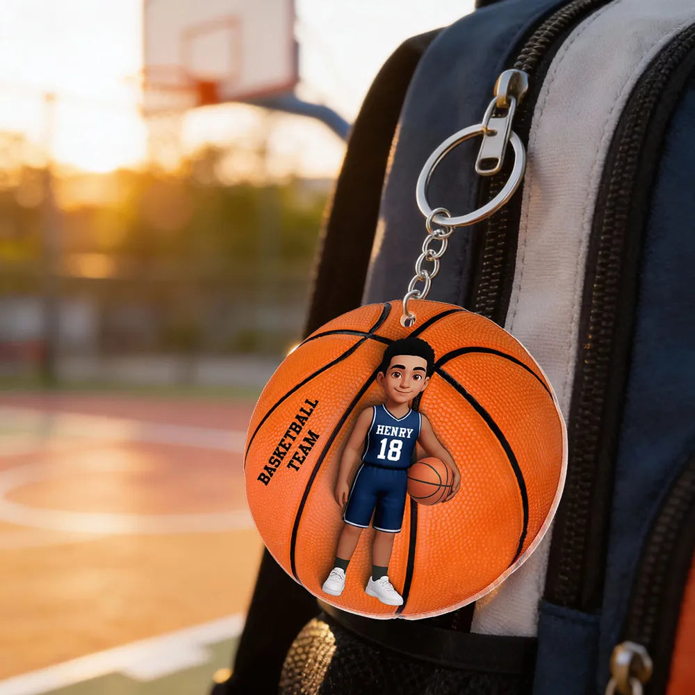 Personalized Basketball Player Acrylic Keychain, Cute Cartoon Sports Charm for Bags or Keys, Unique Gift for Her