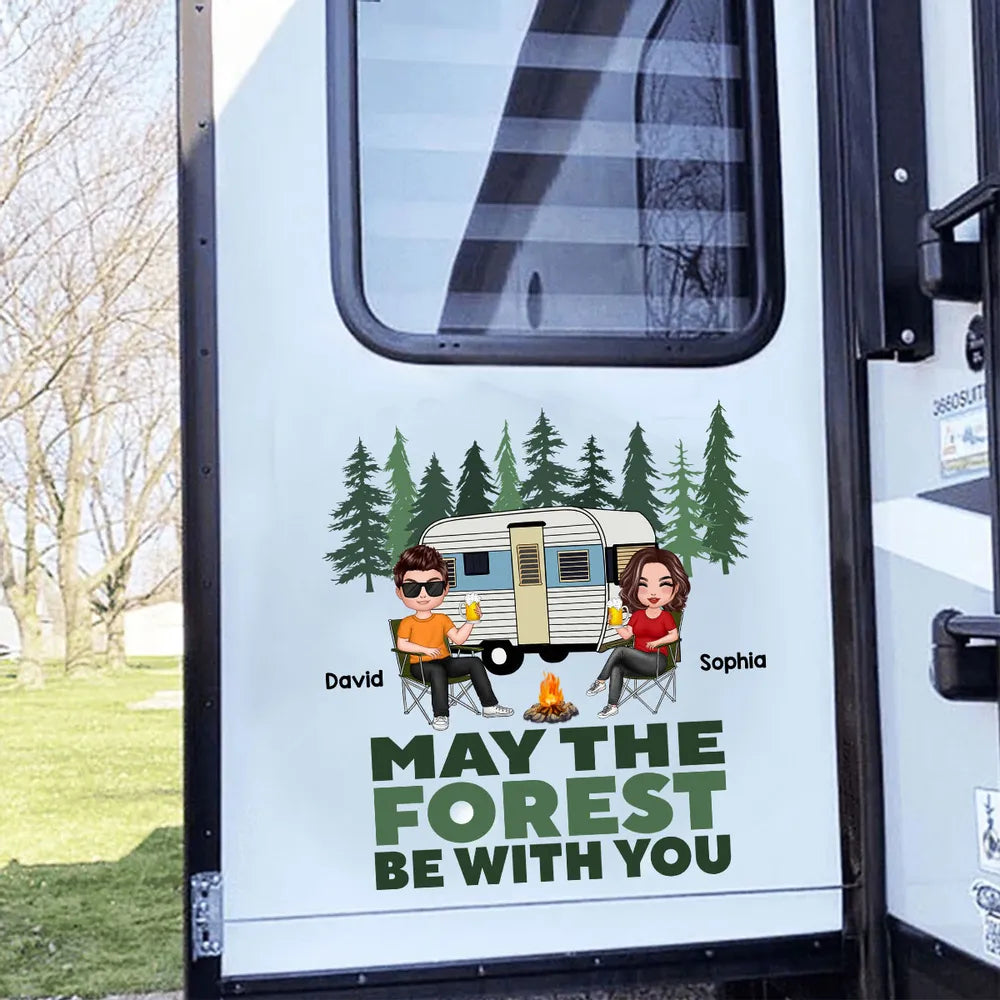 Personalized Camping Couple Sticker Decal for Car or RV Window - May The Forest Be With You Unique Gift