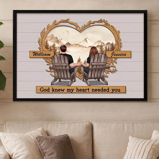 Couple Mountain View Poster – “God Knew My Heart Needed You” wall art, a perfect romantic gift for couples