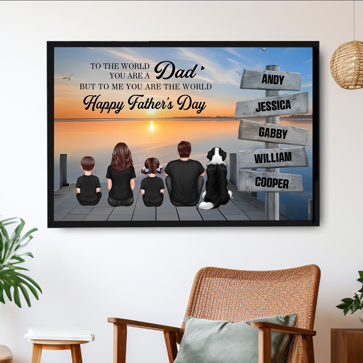 Personalized Family Back View Poster for Dad | Custom Canvas Gift