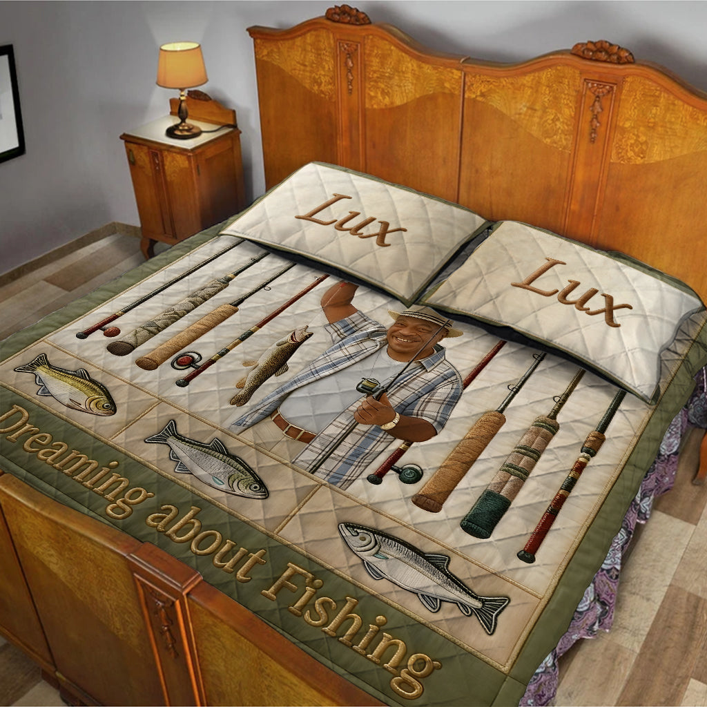 Dreaming About Fishing - Personalized Fishing Quilt Set