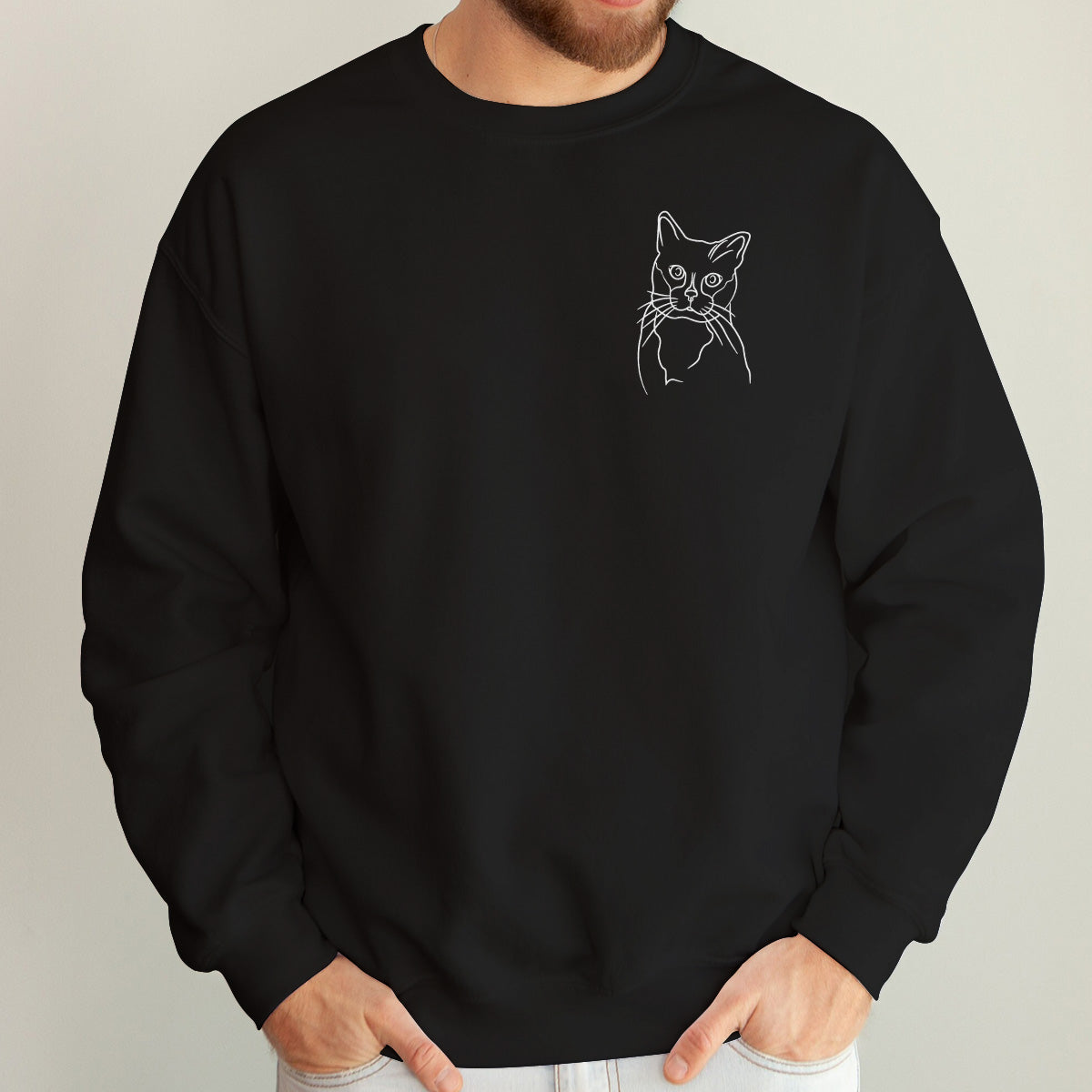 Custom Line Art - Personalized Cat Embroidered Sweater