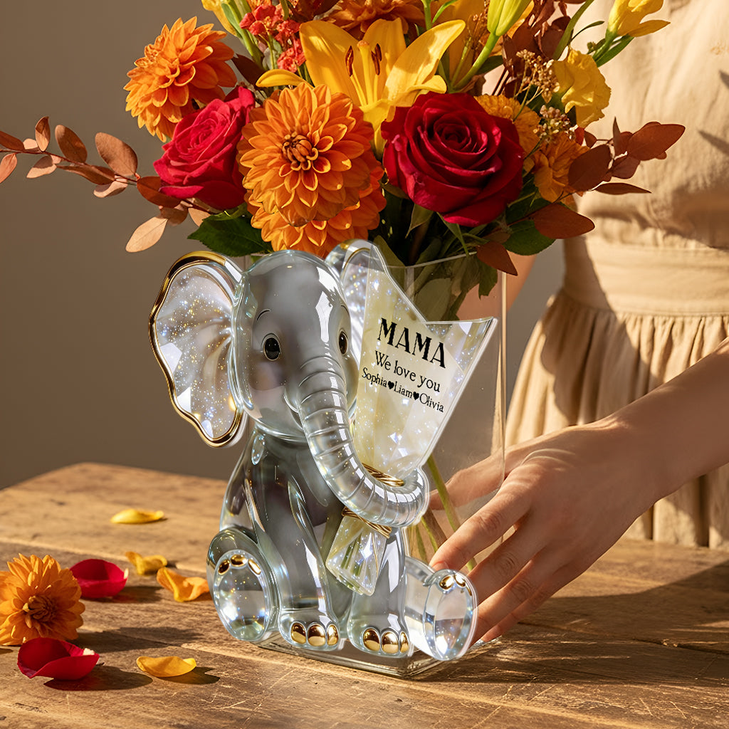 Elephant Holding Flowers - Personalized Mother Acrylic Pot