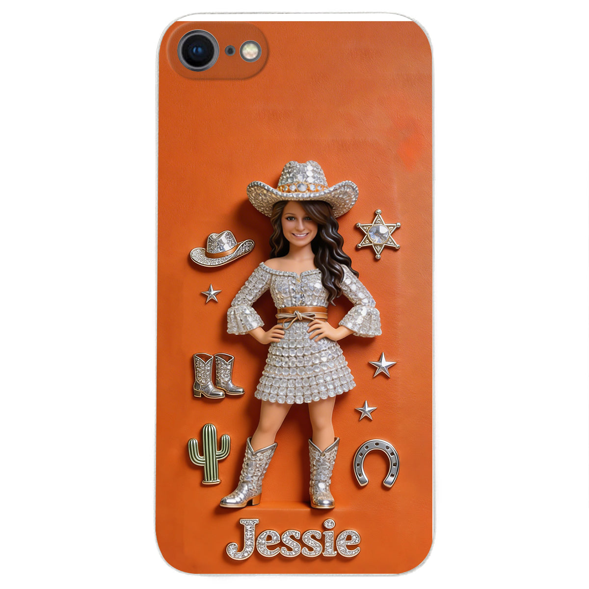 Cowgirl Spirit - Personalized Cowgirl 3D Embossed Leather Phone Case