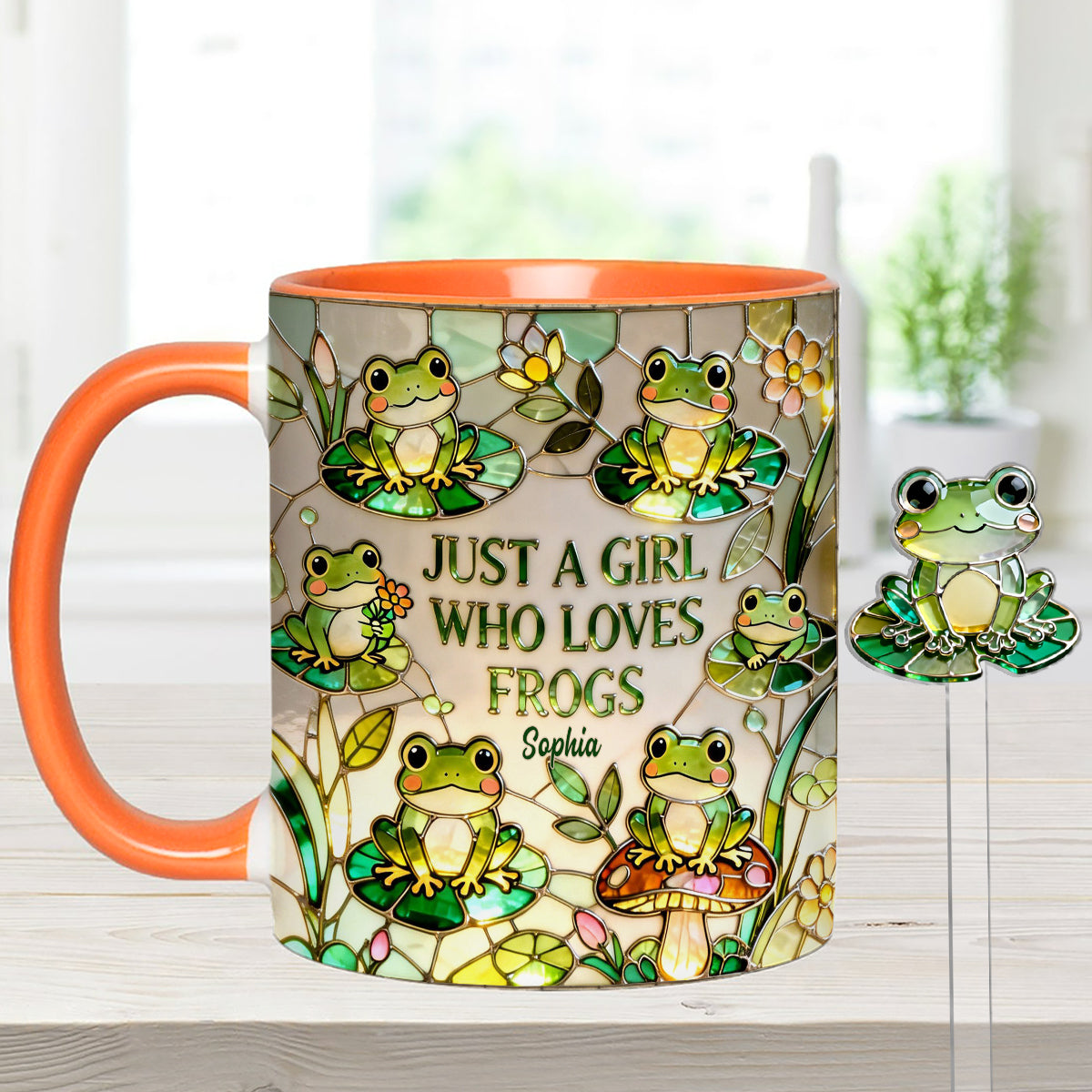 Just A Girl Who Loves Frogs - Personalized Frog Set Accent Mug with Acrylic Stirrers