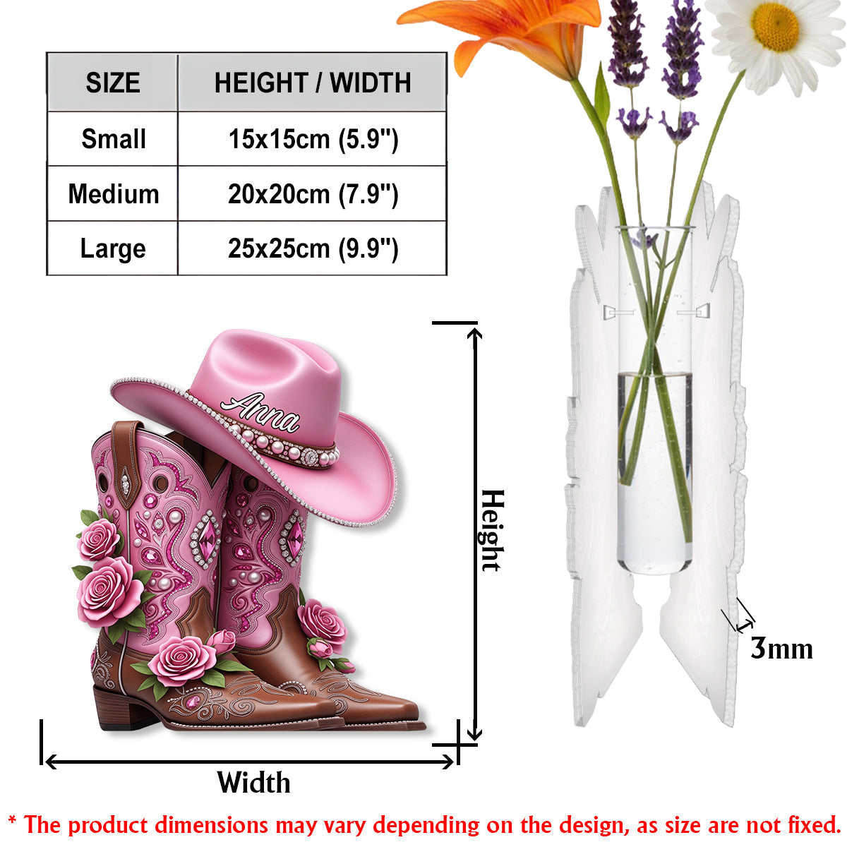 Cowgirl Boots - Personalized Cowgirl Custom Shape Acrylic Flower Vase