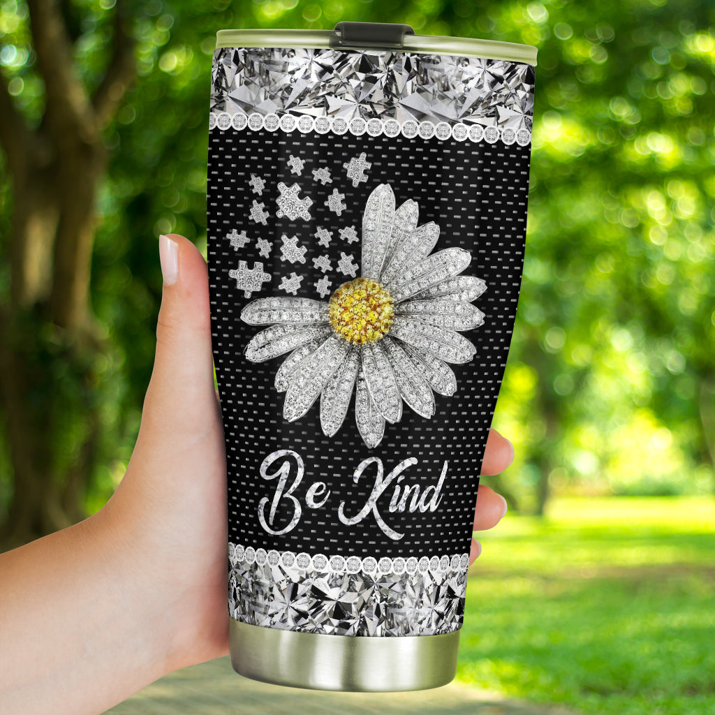 Be Kind Rhinestone Pattern Print Autism Awareness Tumbler 0622