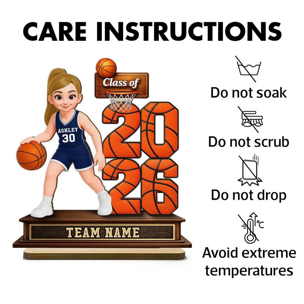 Personalized Basketball Class Of 2-Layer Wooden Plaque for Senior Player on Court, Unique Graduation Gift