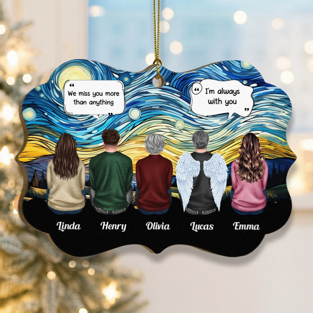 Wooden Ornament Memorial Keepsake - Starry Sky Family Back View, Angel Wings, 'We miss you' quote, a unique gift for family