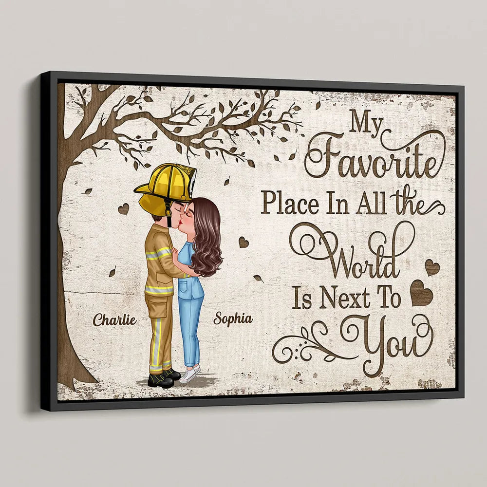 Favorite Place In The World Couple Kissing Poster, Romantic Personalized Wall Art, Unique Gift for Him or Her