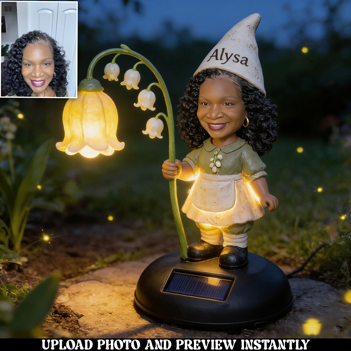Custom Gnome Light From Any Photo - Personalized Gardening Garden Solar Light