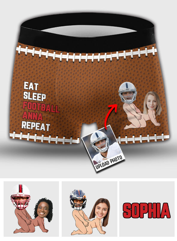 Eat Sleep Football You Repeat - Personalized Football Men’s Boxer Briefs