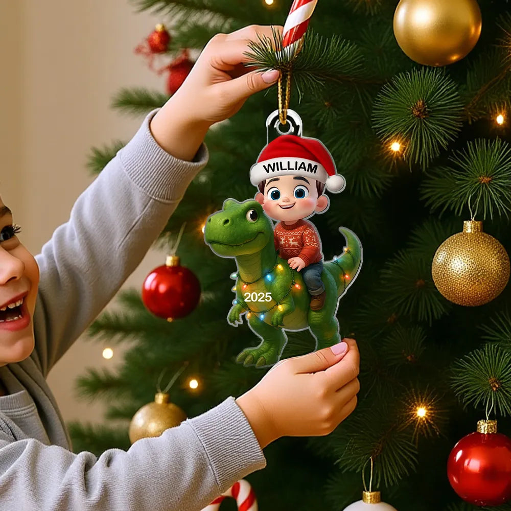Acrylic Ornament Featuring Kid and Dinosaur Theme, Refined Texture, Perfect Collectible Gift for Children