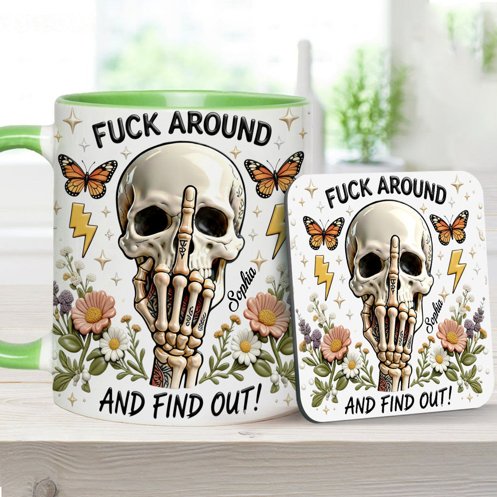 F Around And Find Out - Personalized Skull Accent Mug & Coaster