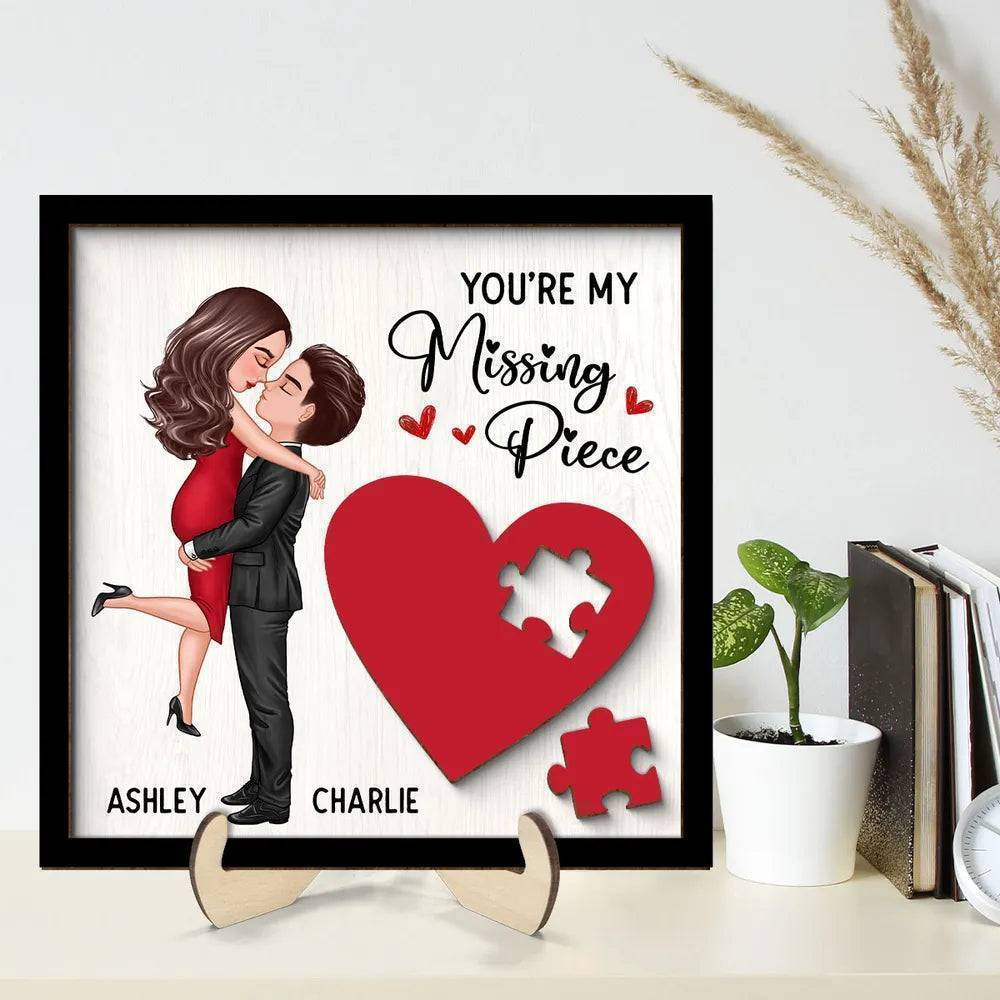 Personalized Couple's Red Heart Wooden Plaque - 2-Layer Missing Piece Design