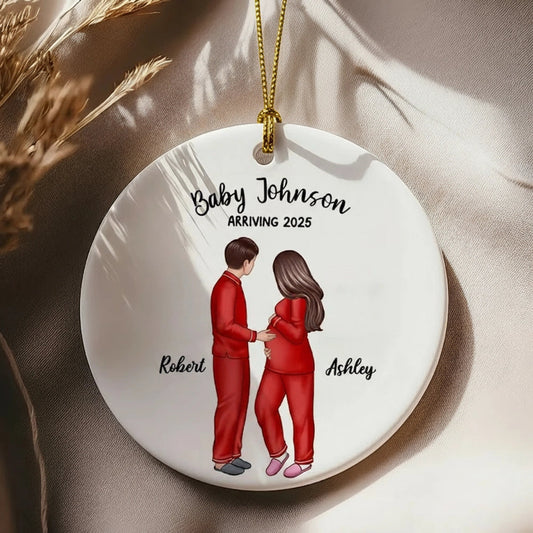 Ceramic Ornament with Expecting Parents Illustration, Heartwarming Gift for New Baby Celebration