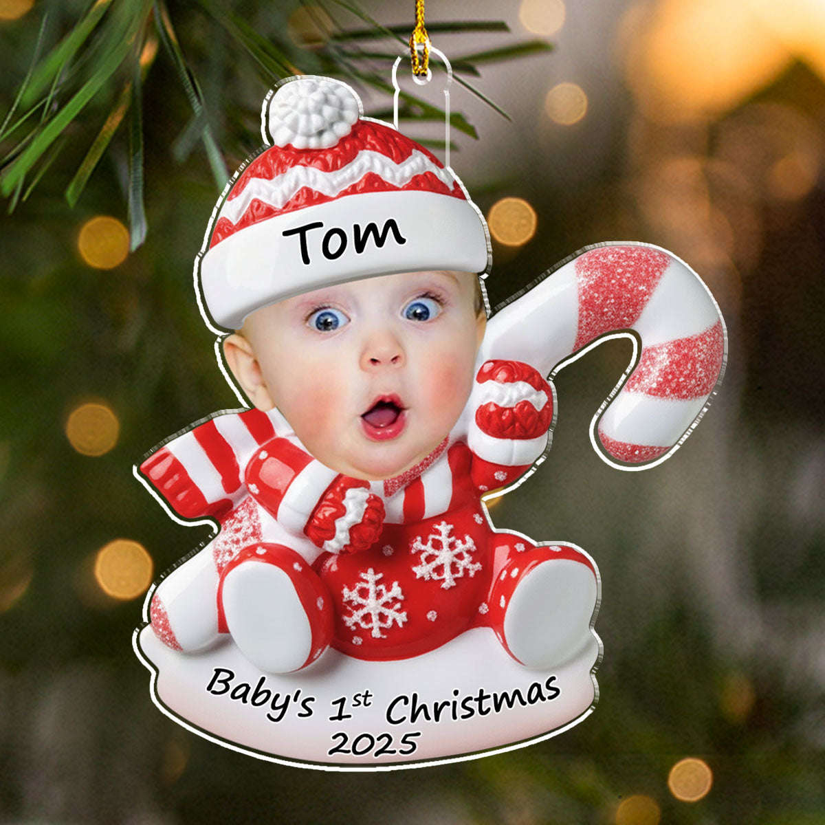 Custom Baby Christmas Acrylic Ornament with Cute Snowbaby Photo, Festive Tree Decoration for First Holiday Memories & Heartwarming Family Gift