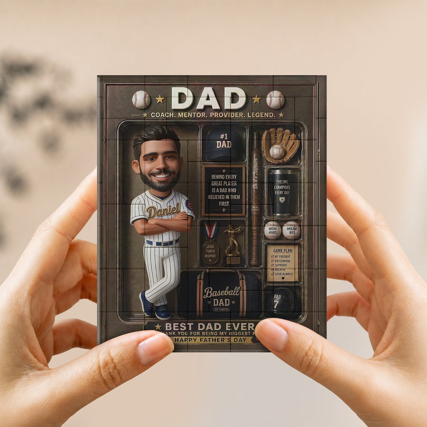 Best Dad Ever - Personalized Baseball Shaped Building Blocks