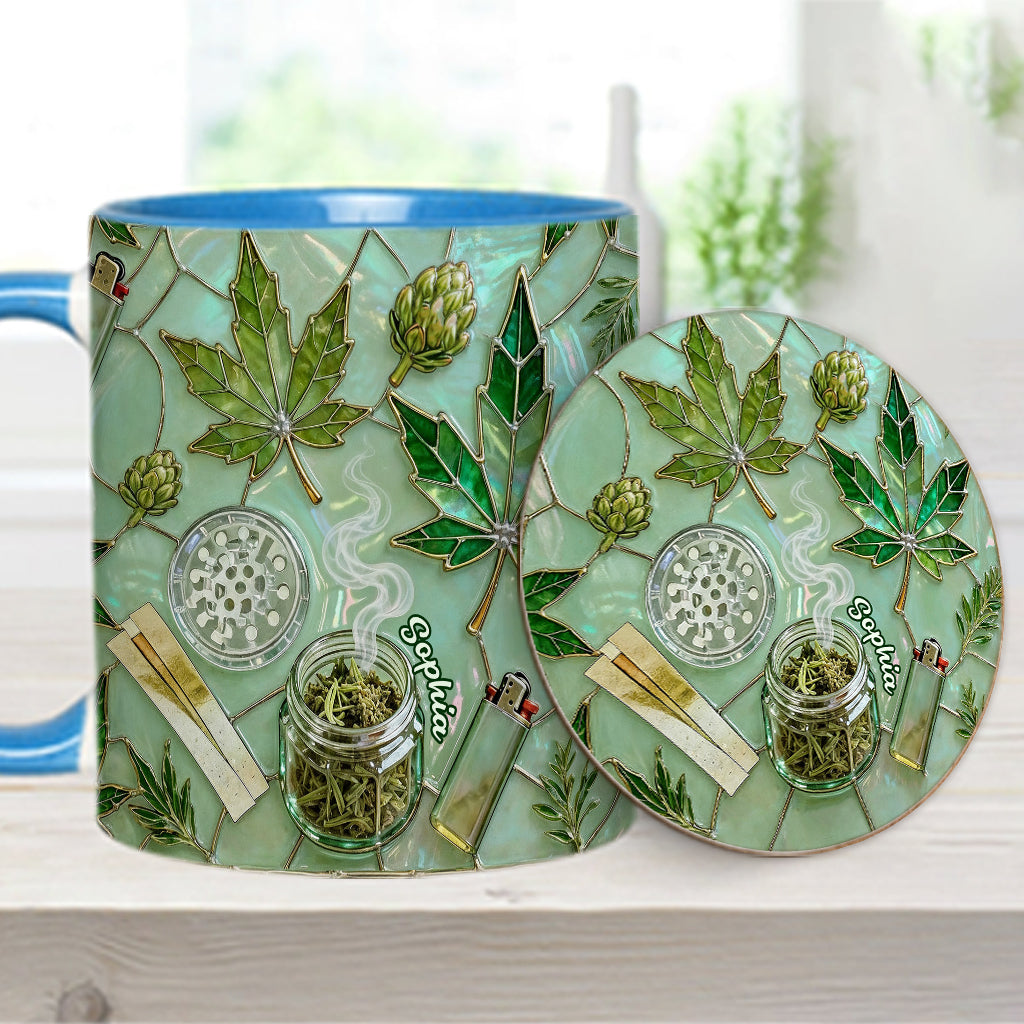 Green Magic Leaf - Personalized Weed Accent Mug & Coaster