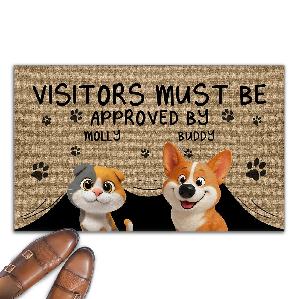 Custom Doormat with Cat & Dog Cartoon Design for Pet Lovers