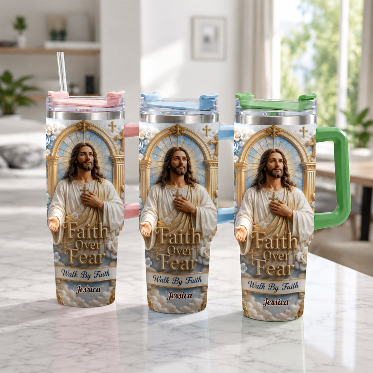 Faith Over Fear - Personalized Christian Tumbler With Plush Charm