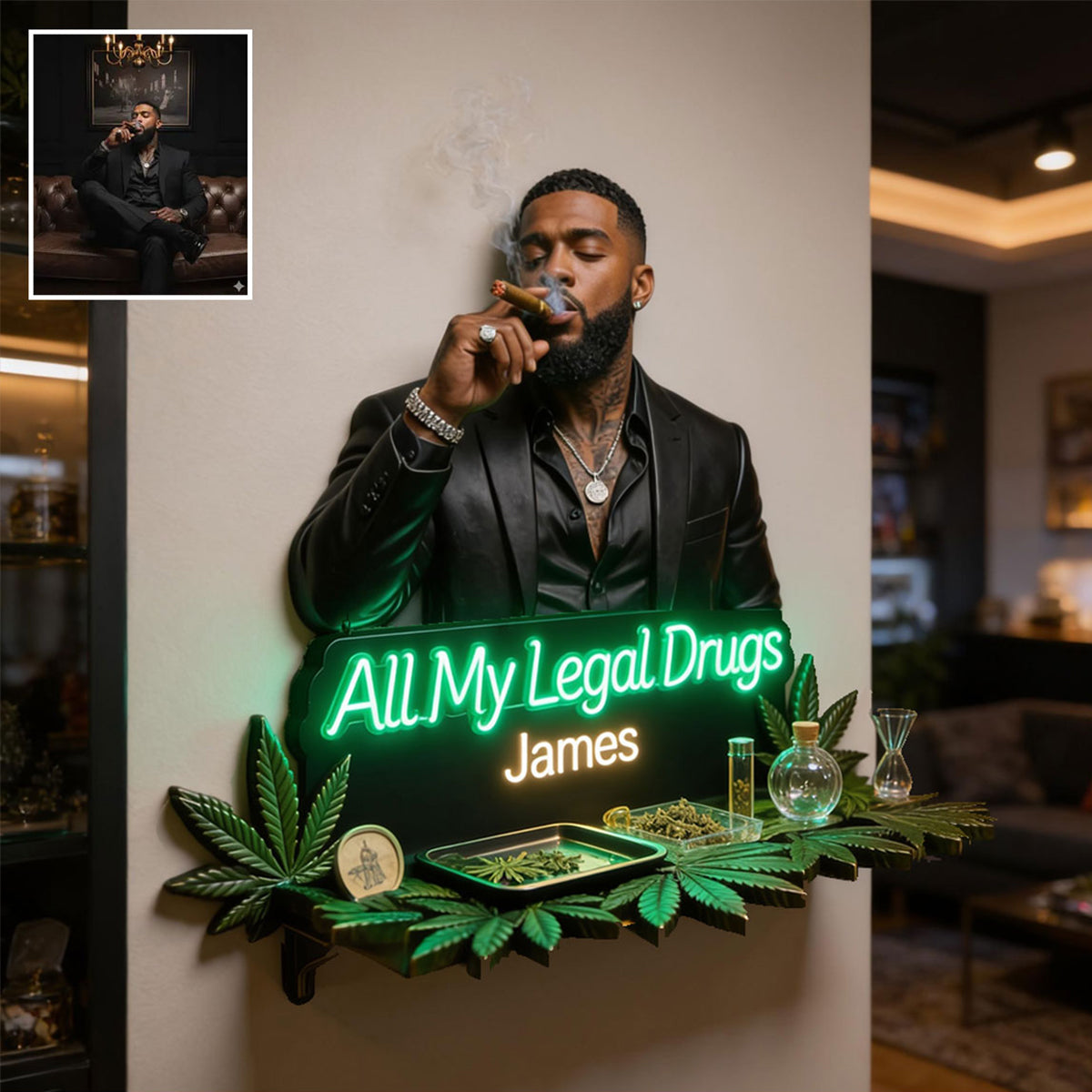 All My Illegal drugs - Personalized Weed Wooden Floating Shelf