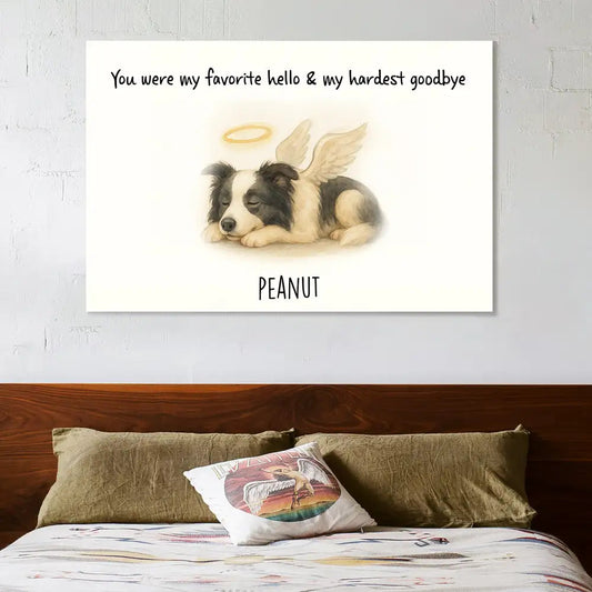Pet Memorial Canvas with Sleeping Angel Pet – "You Were My Favorite Hello & My Hardest Goodbye" Personalized Wall Art