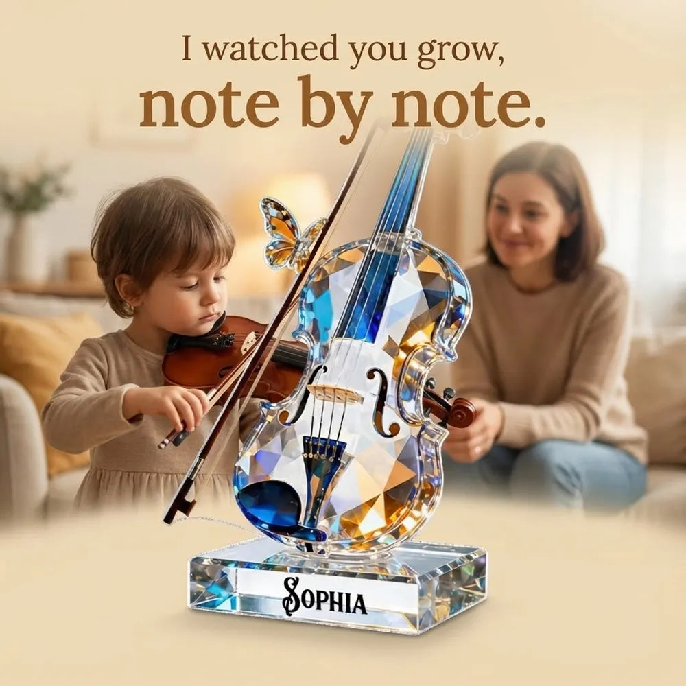 Custom Violin Acrylic Ornament in Sparkly Blue Tones for Holiday Celebration - Meaningful Music Gift That Stands Out