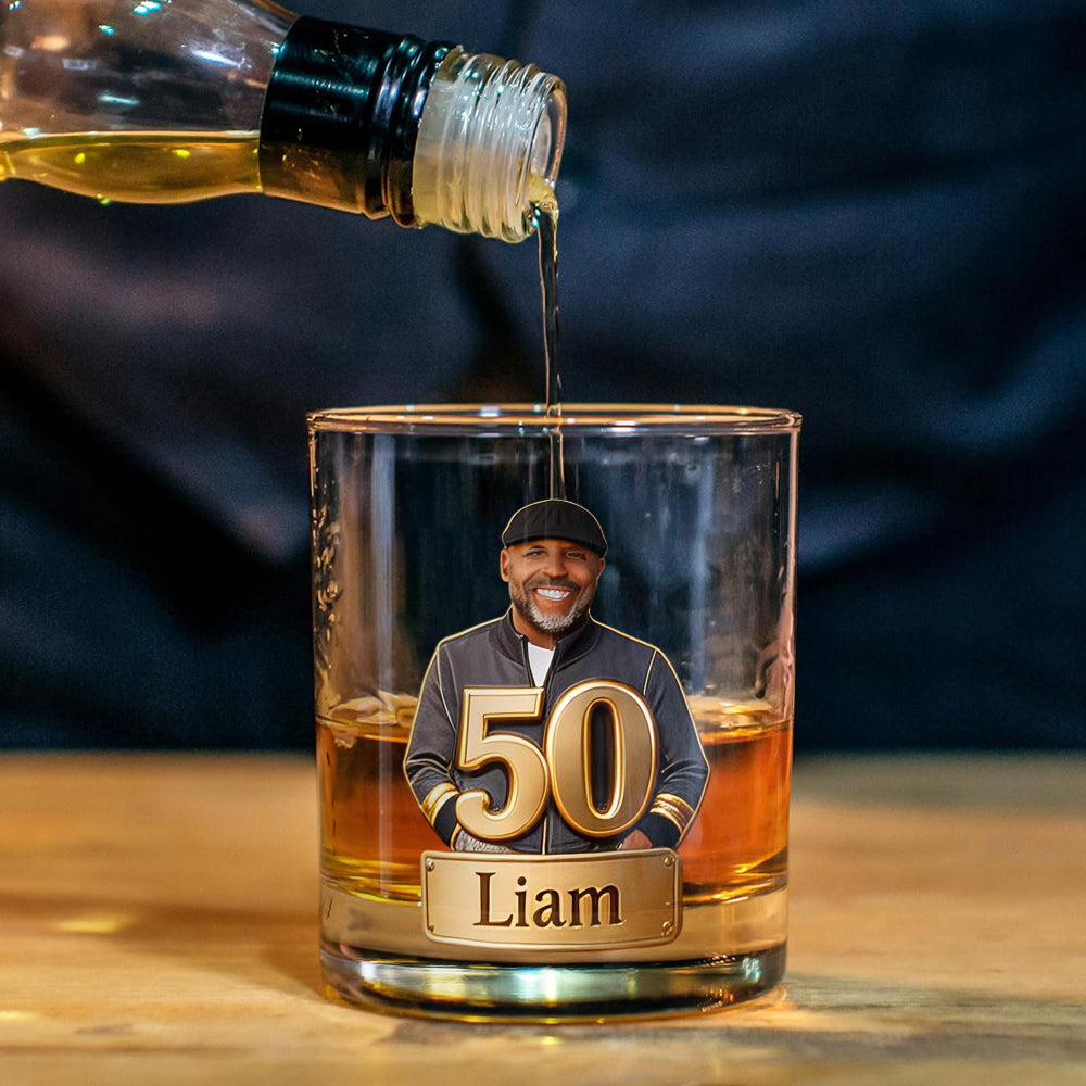 Custom Any Photo, Number - Personalized Birthday Whiskey Decanter Set